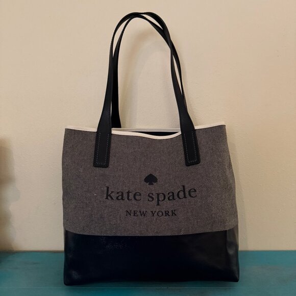 Kate Spade New York Navy Canvas Leather Tote Bag With Double Handles - Picture 1 of 8